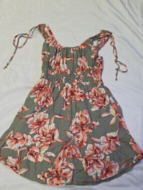 Maurices Olive Floral Tie-Shoulder Dress